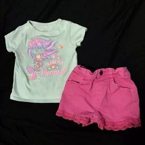 Baby toddler girl mermaid top lace trim shorts 12